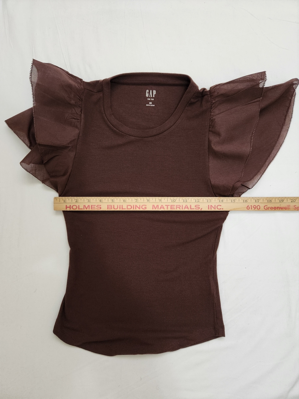 GAP Chocolate Brown Whimsical Flutter-Sleeve Ribbed Tee - Picture 4 of 9